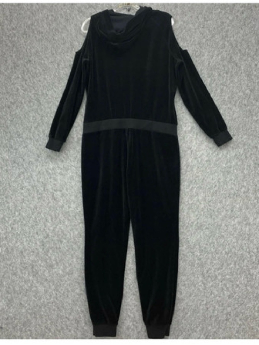bebe Black Velvet Zip Hoodie Jumpsuit with Gold Hardware - Picture 5 of 6
